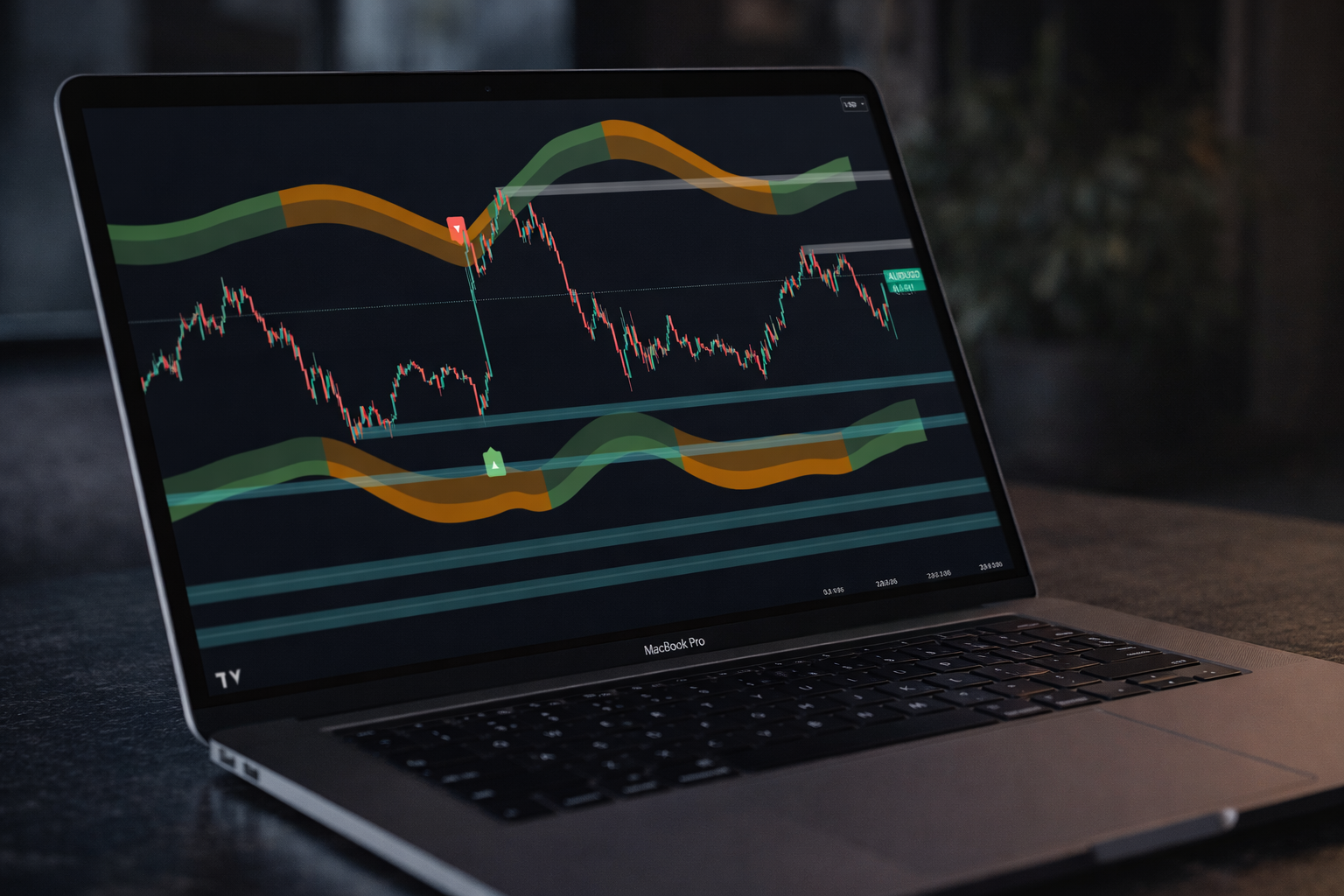 RockAlgo sur MacBook — signaux de trading et zones de prix